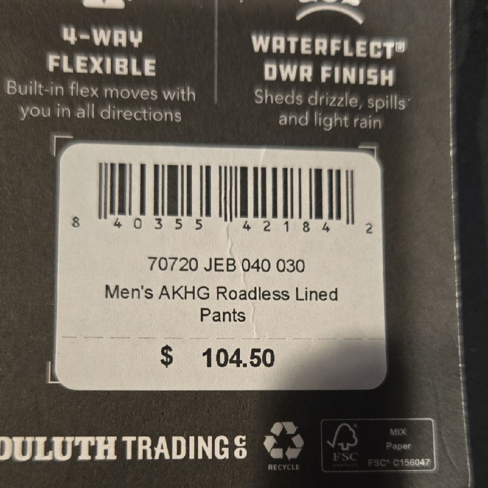 Duluth Trading Company AKHG Roadless Lined Black Pants. NWT. - Picture 5 of 5